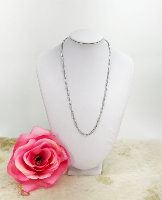 Stainless Steel Smooth Paperclip Chain Necklace - N778
