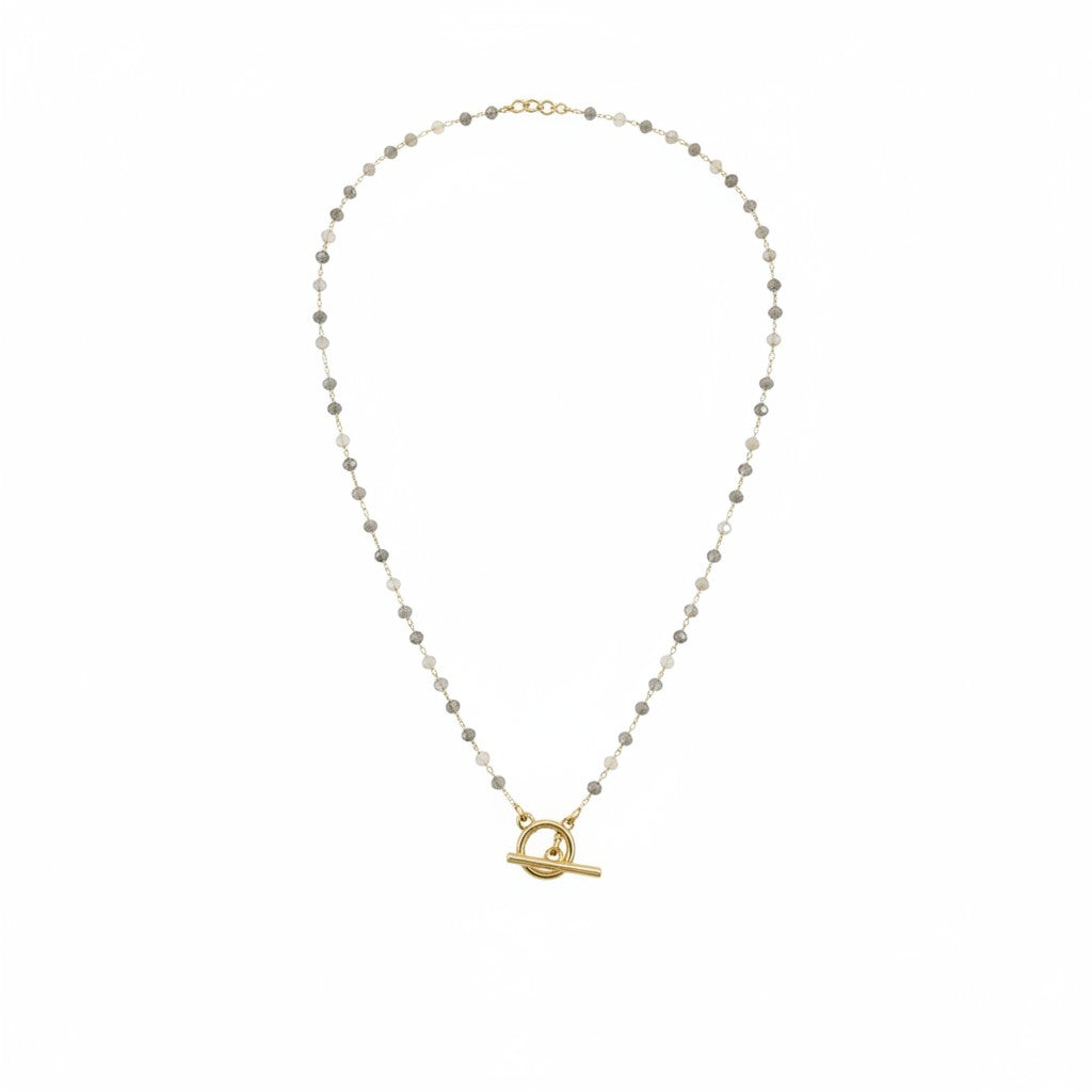 Neutral Faceted Glass Rosary Chain Necklace
