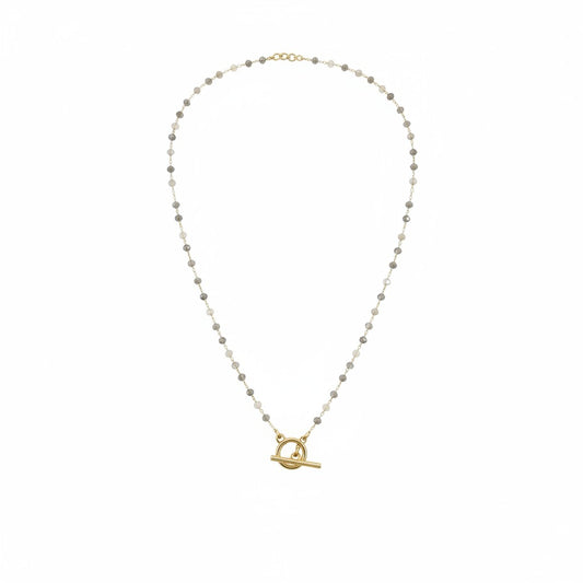 Neutral Faceted Glass Rosary Chain Necklace