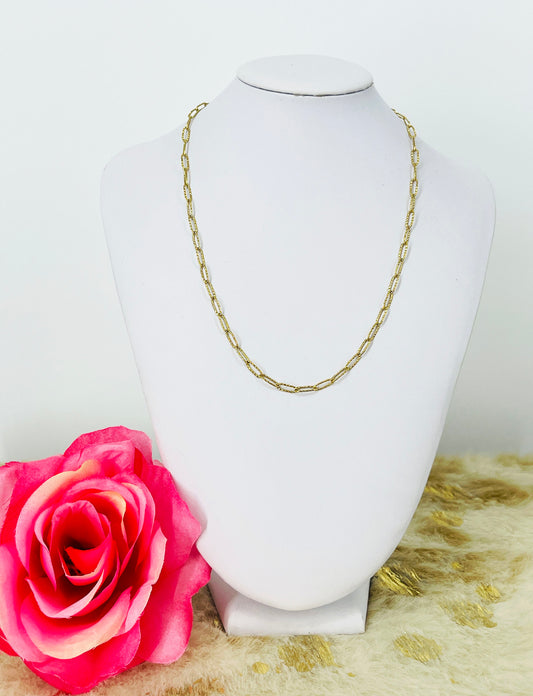 18" Textured Gold Tone Stainless Steel Paperclip Chain Necklace