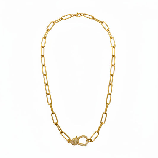 Gilded Pavé Claw Paperclip Chain Necklace