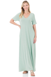 Light Green Short Sleeve Maxi Dress - C202