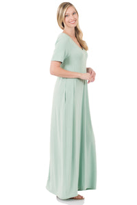 Light Green Short Sleeve Maxi Dress - C202