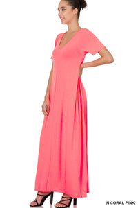 Coral Pink Short Sleeve Maxi Dress - C207