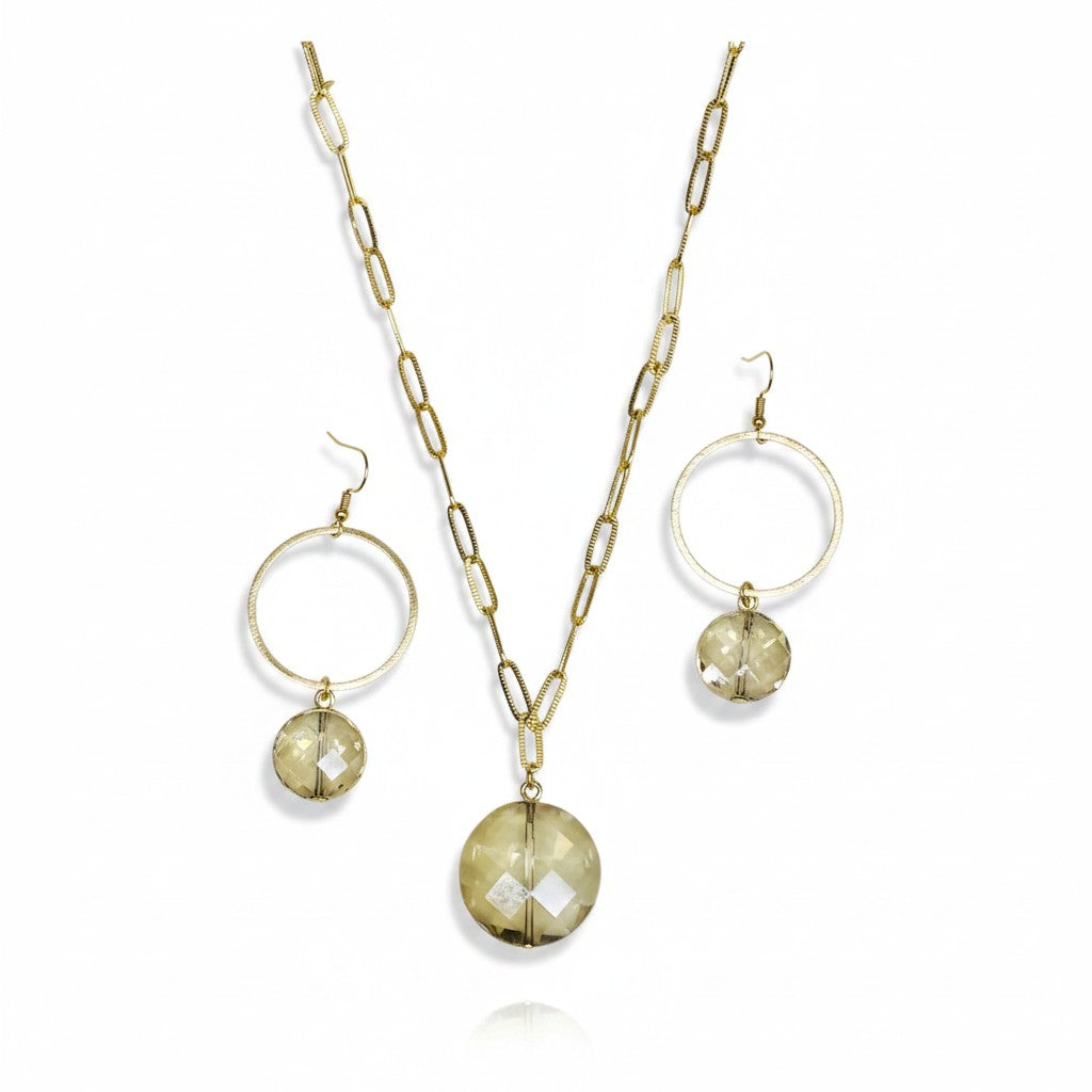 Golden Paperclip Pendant Necklace & Earring Set