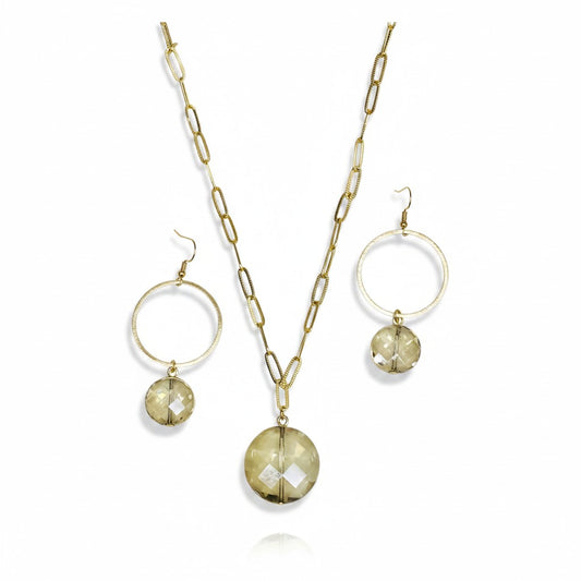 Golden Paperclip Pendant Necklace & Earring Set