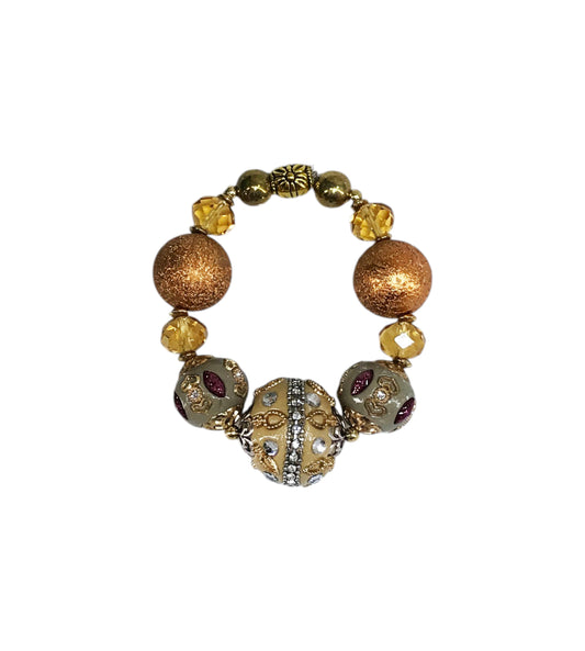 Big & Bold Golden Orchid Glass Bead Stretch Bracelet