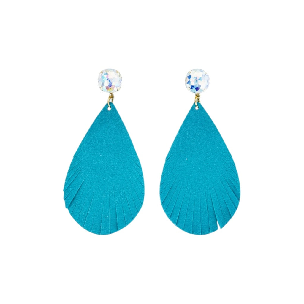 Crystal AB & Turquoise Leather Drop Earrings