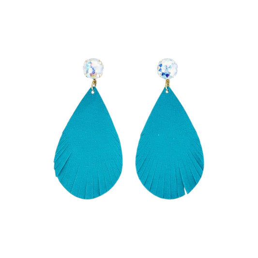 Crystal AB & Turquoise Leather Drop Earrings