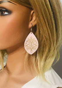 Genuine Baby Pink Leather Earrings - E19-082