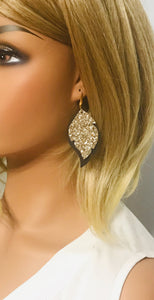 Brown and Gold Glitter Leather Earrings - E19-1006
