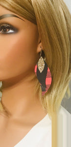 Plaid Leather and Glitter Earrings - E19-1019
