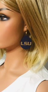 LSU Themed Leather Earrings - E19-1027