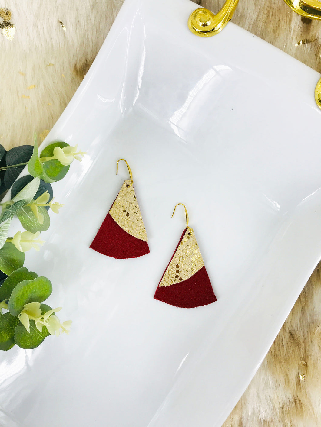 Red Suede and Mystic Gold Leather Earrings - E19-1035