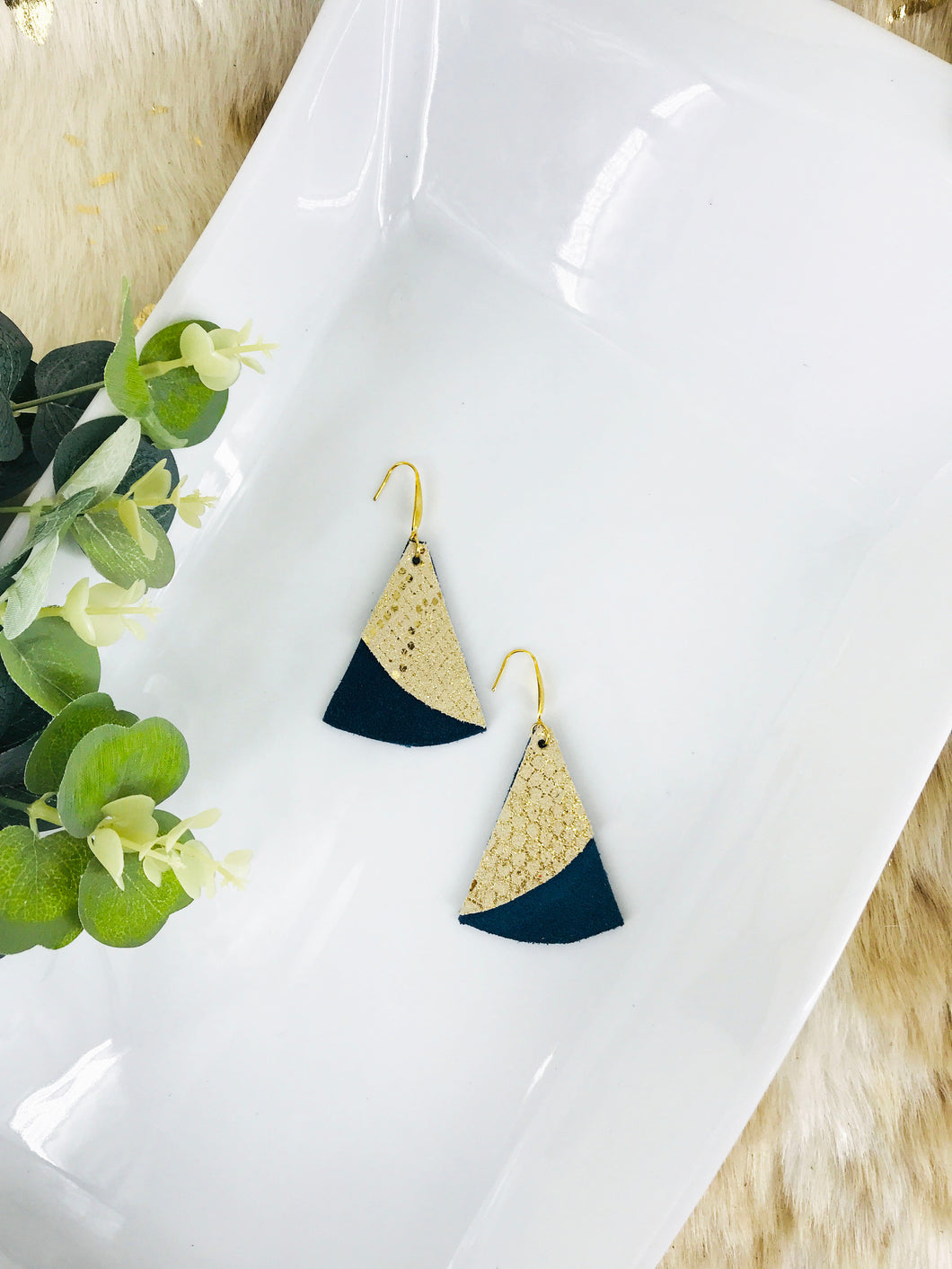 Teal Suede and Mystic Gold Leather Earrings - E19-1045