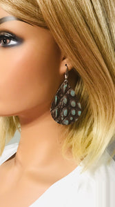 Brown and Turquoise Genuine Leather Earrings - E19-1047