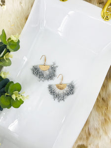 Light Grey Fan Shaped Tassel Earrings - E19-1055