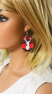 Buffalo Plaid Leather Stag Head Earrings - E19-1069