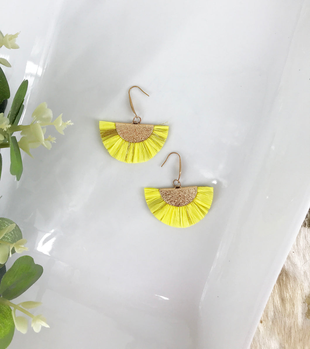 Yellow and Gold Fan Shaped Tassel Earrings - E19-1082