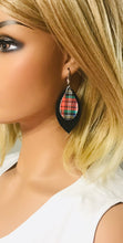 Load image into Gallery viewer, Black and Plaid Genuine Leather Earrings - E19-1087