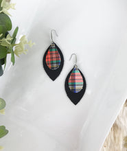Load image into Gallery viewer, Black and Plaid Genuine Leather Earrings - E19-1087