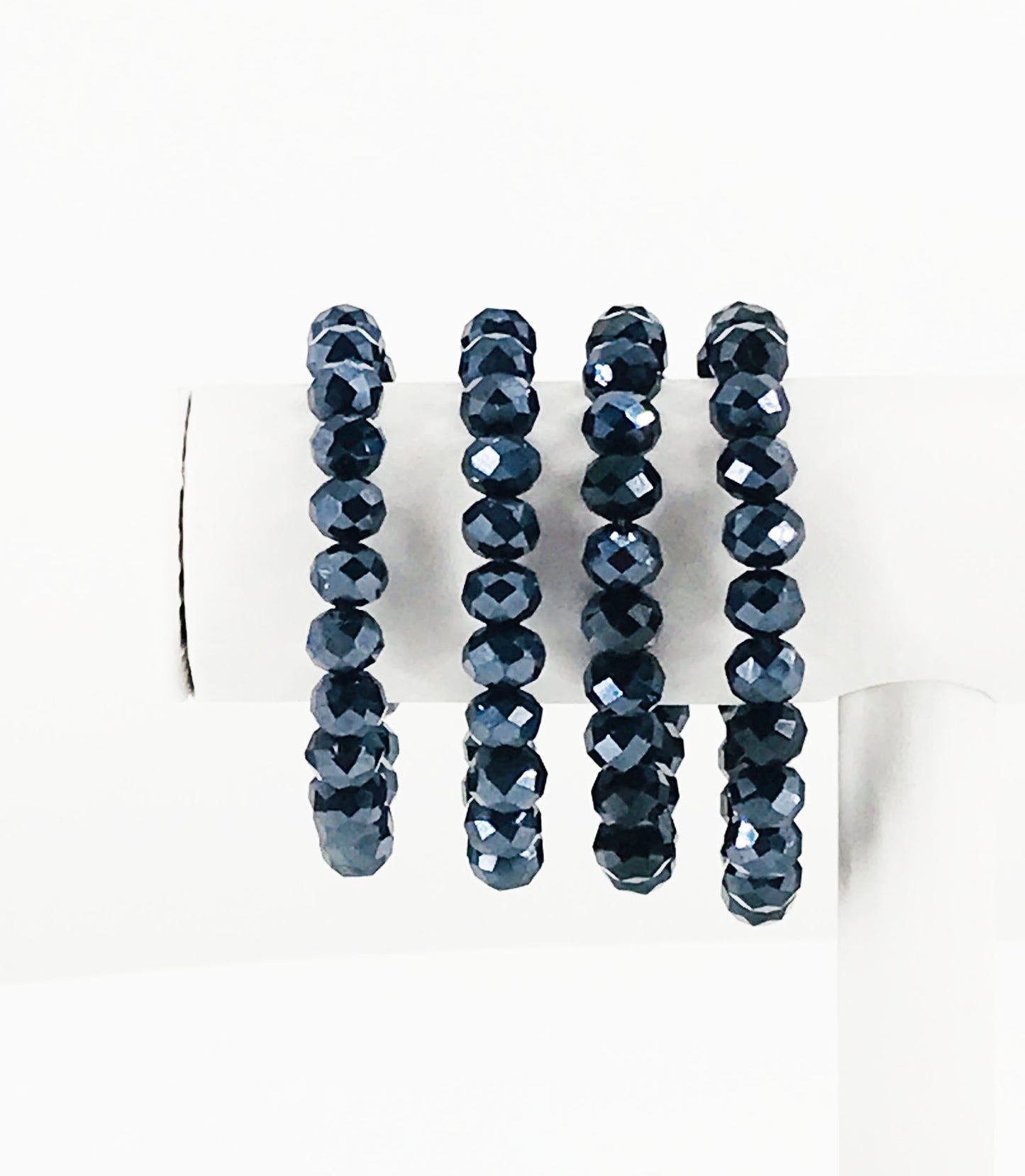 Metallic Black Glass Bead Stretchy Bracelet