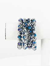 Load image into Gallery viewer, Silver &amp; Blue Glass Bead Stretchy Bracelet