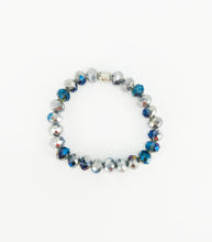 Load image into Gallery viewer, Silver &amp; Blue Glass Bead Stretchy Bracelet