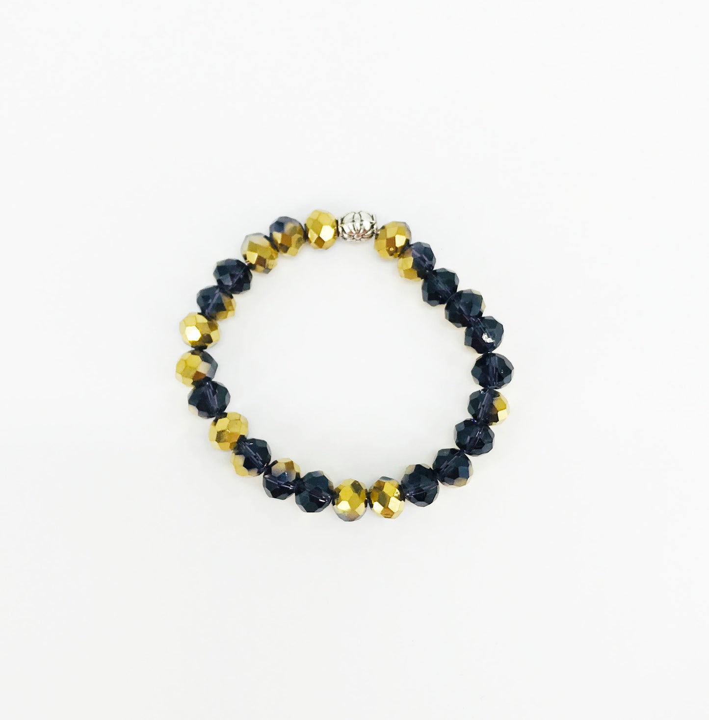Gold & Violet Glass Bead Stretchy Bracelet