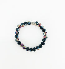 Load image into Gallery viewer, Black Violet Glass Bead Stretchy Bracelet