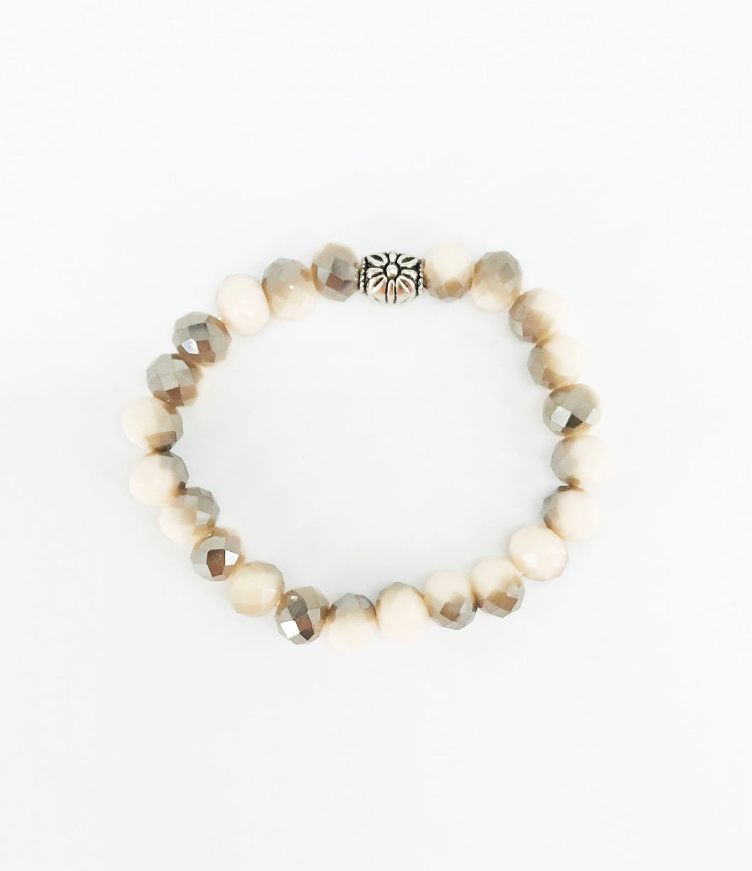 Opaque Beige Glass Bead Stretchy Bracelet