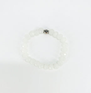 White Glass Bead Stretchy Bracelet