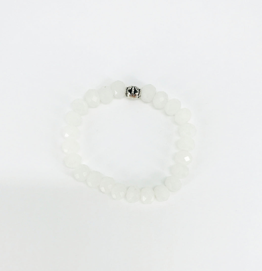 White Glass Bead Stretchy Bracelet
