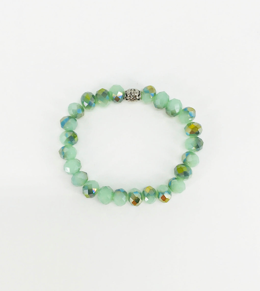 Mint Green Glass Bead Stretchy Bracelet