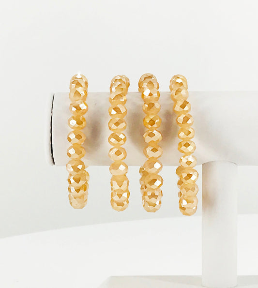 Metallic Tan Glass Bead Stretchy Bracelet
