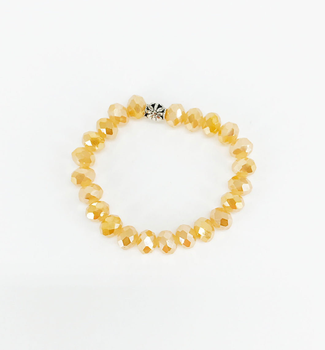 Metallic Tan Glass Bead Stretchy Bracelet