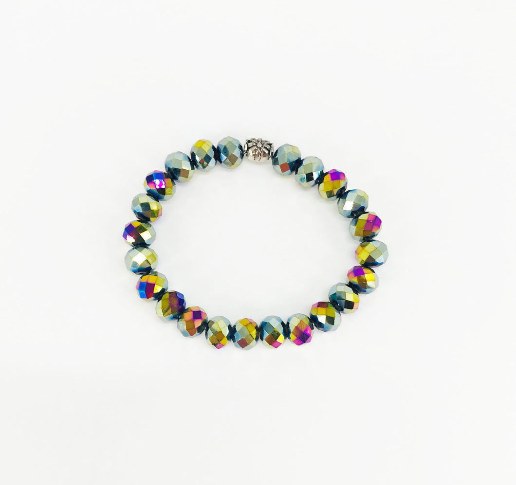 Metallic Multi-Color Glass Bead Stretchy Bracelet