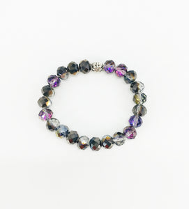 Metallic Gray & Purple Glass Bead Stretchy Bracelet