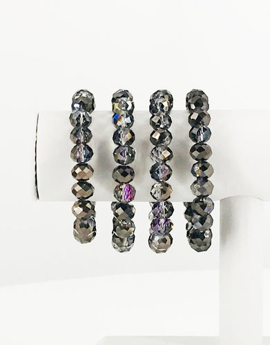 Metallic Gray & Purple Glass Bead Stretchy Bracelet