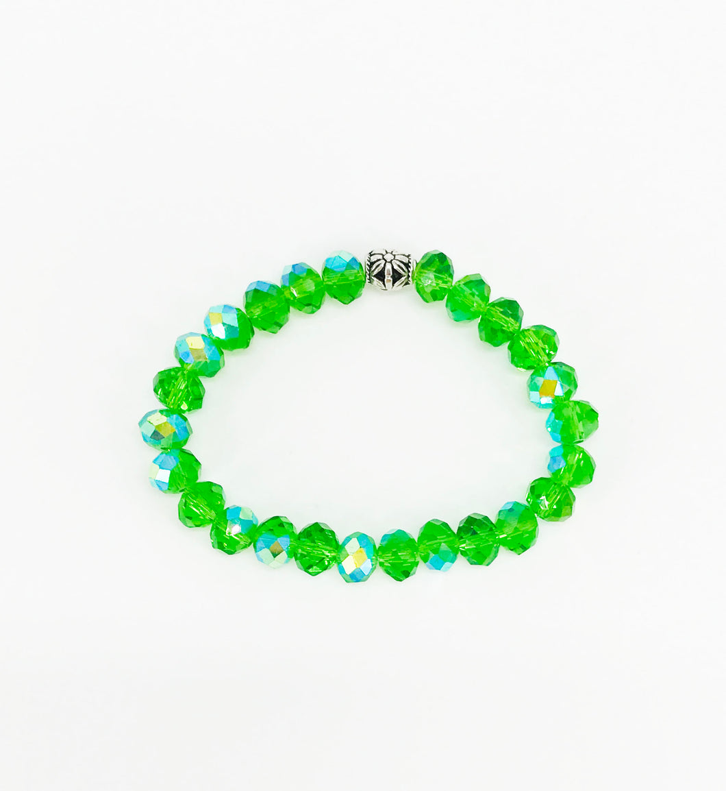 Medium Green AB Glass Bead Stretchy Bracelet