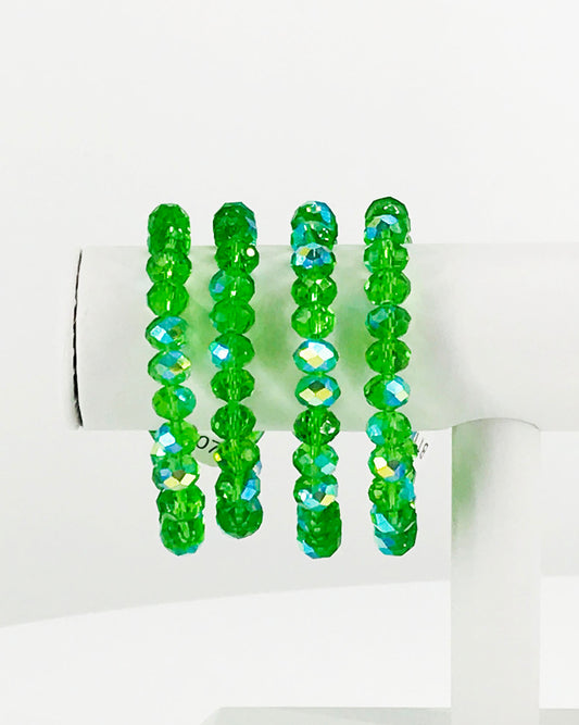 Medium Green AB Glass Bead Stretchy Bracelet