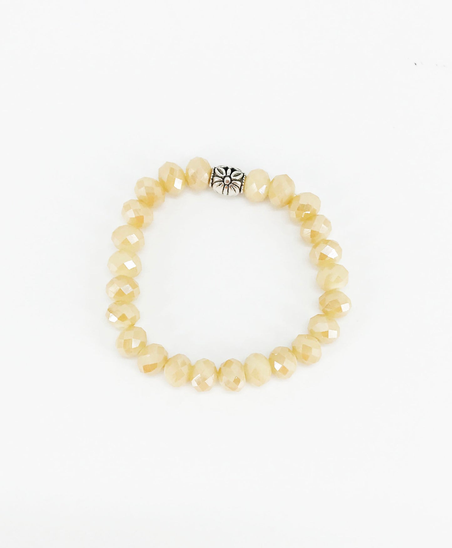 Tan Glass Bead Stretchy Bracelet