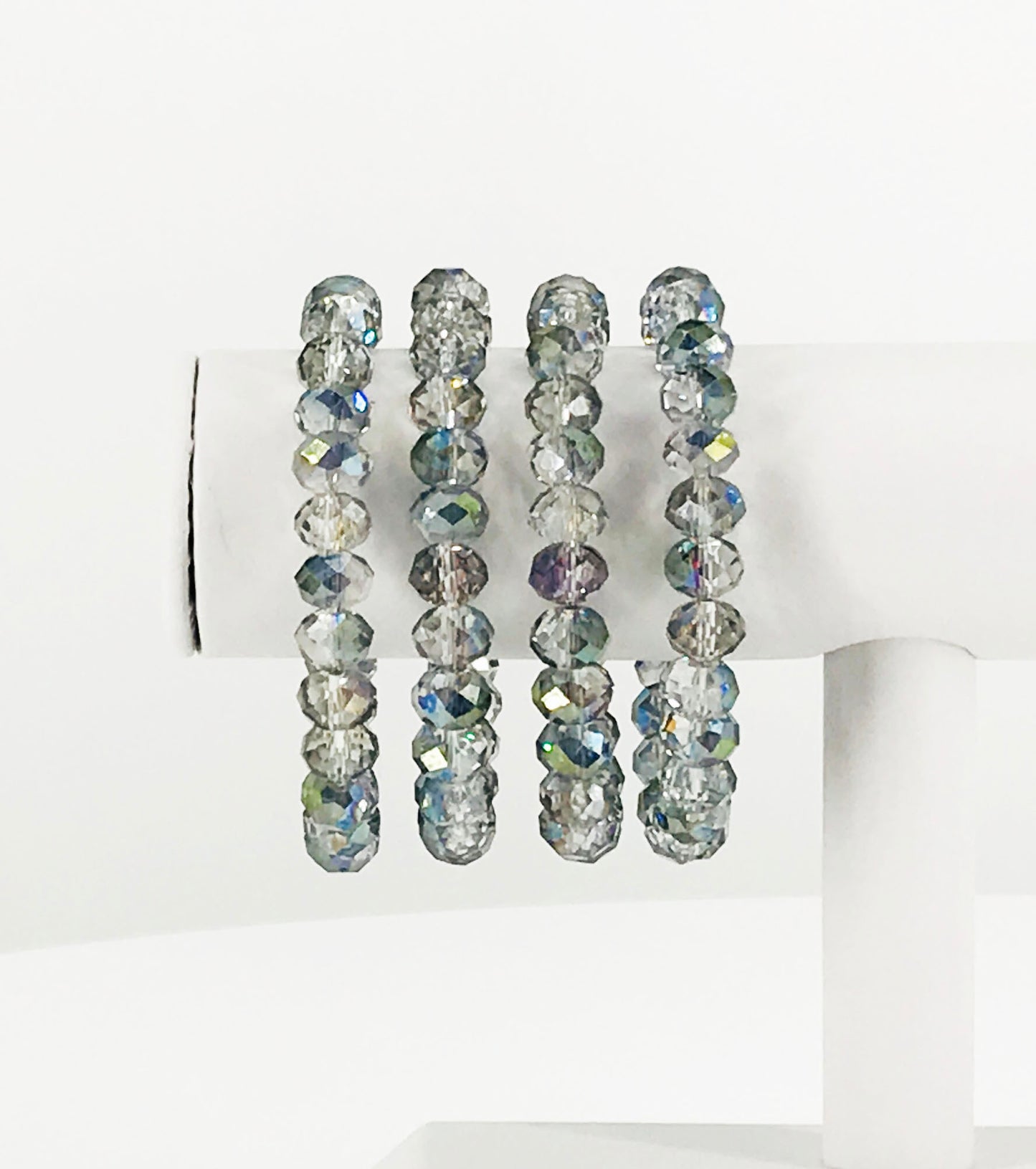 Iridescent Multi-Color Glass Bead Stretchy Bracelet
