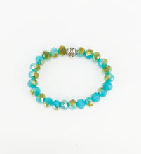 Load image into Gallery viewer, Aqua Gold Glass Bead Stretchy Bracelet