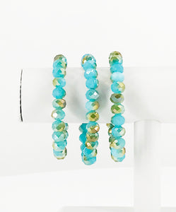 Aqua Gold Glass Bead Stretchy Bracelet