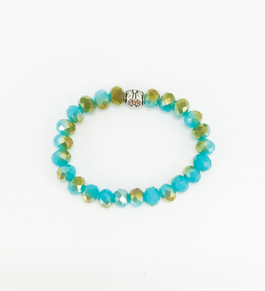 Aqua Gold Glass Bead Stretchy Bracelet