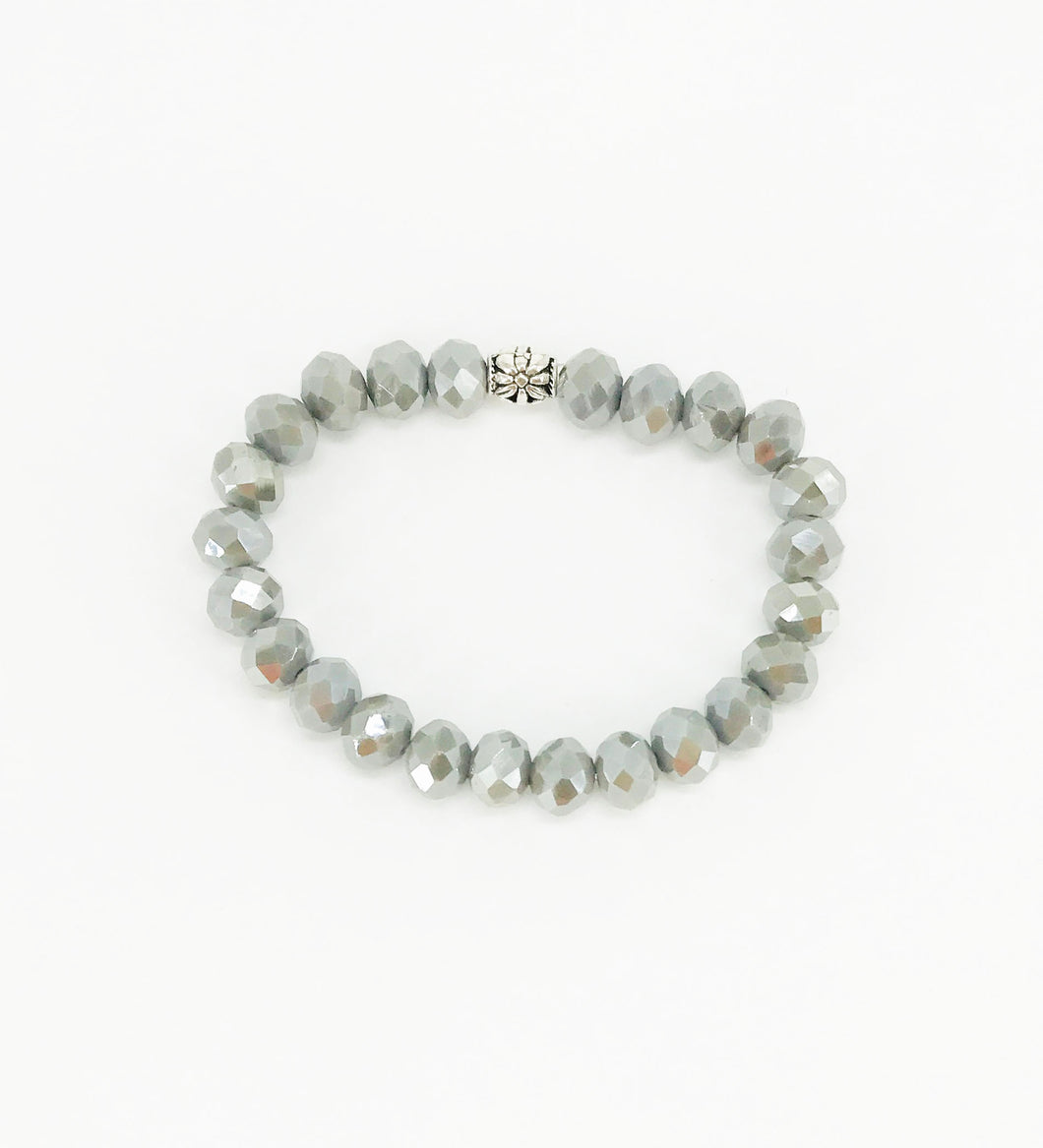 Gray Glass Bead Stretchy Bracelet