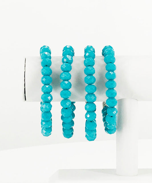Darker Turquoise Glass Bead Stretchy Bracelet