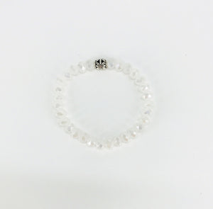 White AB Glass Bead Stretchy Bracelet