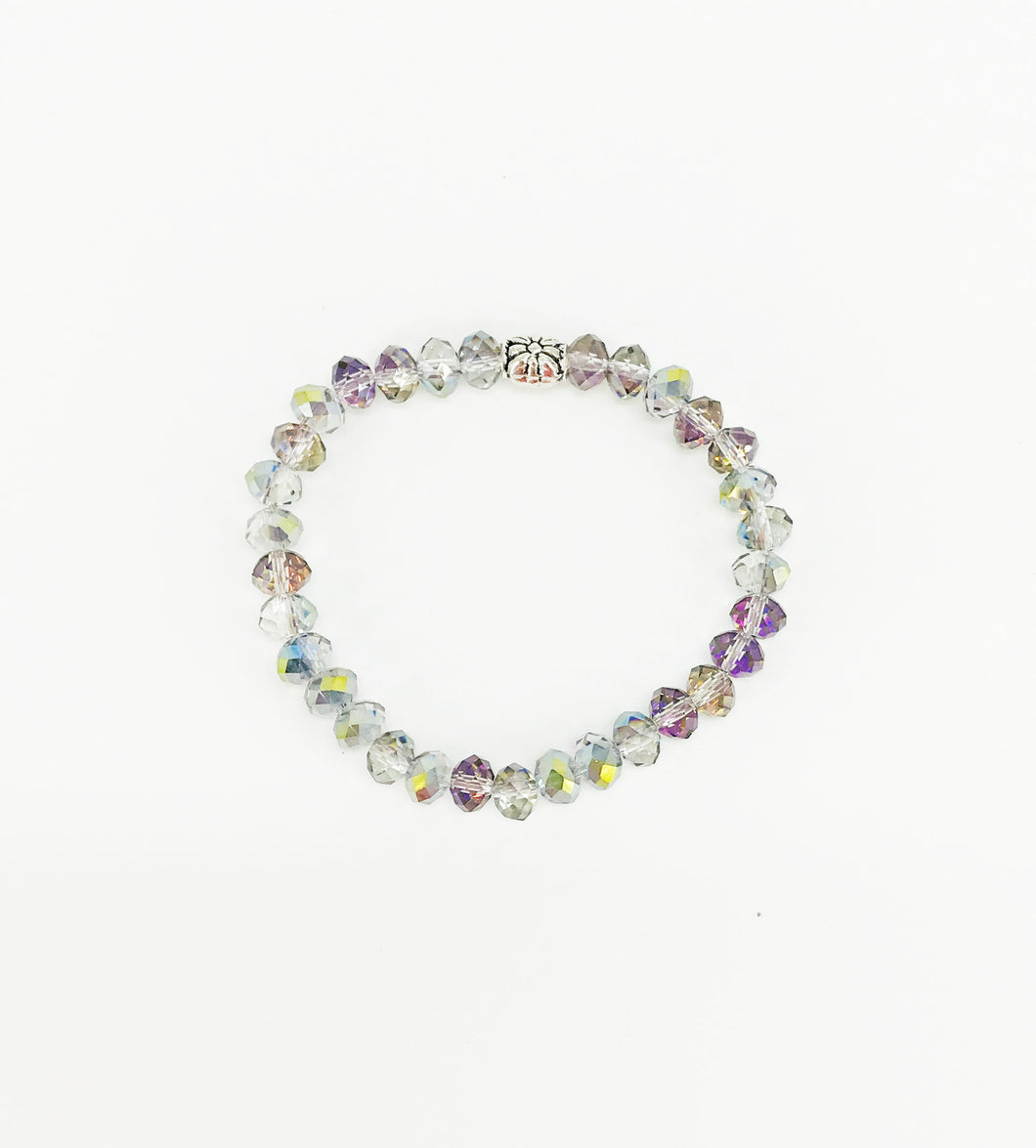 Iridescent Multi-Color Glass Bead Stretchy Bracelet